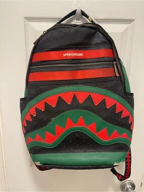 Sprayground Black Red Green Shark-Mouth Backpack
